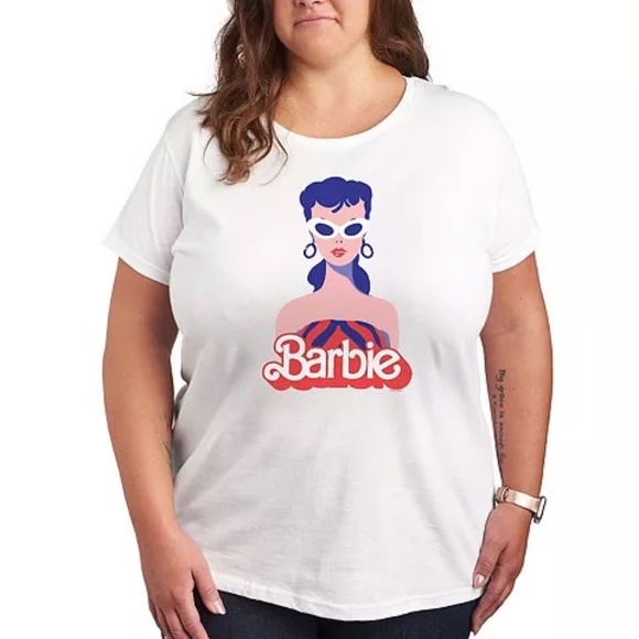 Barbie Retro Red Print Short Sleeve Cotton T-Shirt Tee Curvy Plus Size 1X 14/16 - Picture 1 of 5